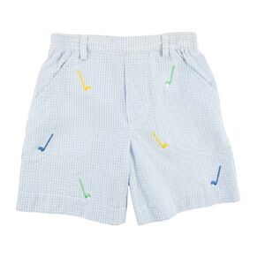 Florence Eiseman Check Seersucker Short With Embroidered Golf Clubs, Boys 4T